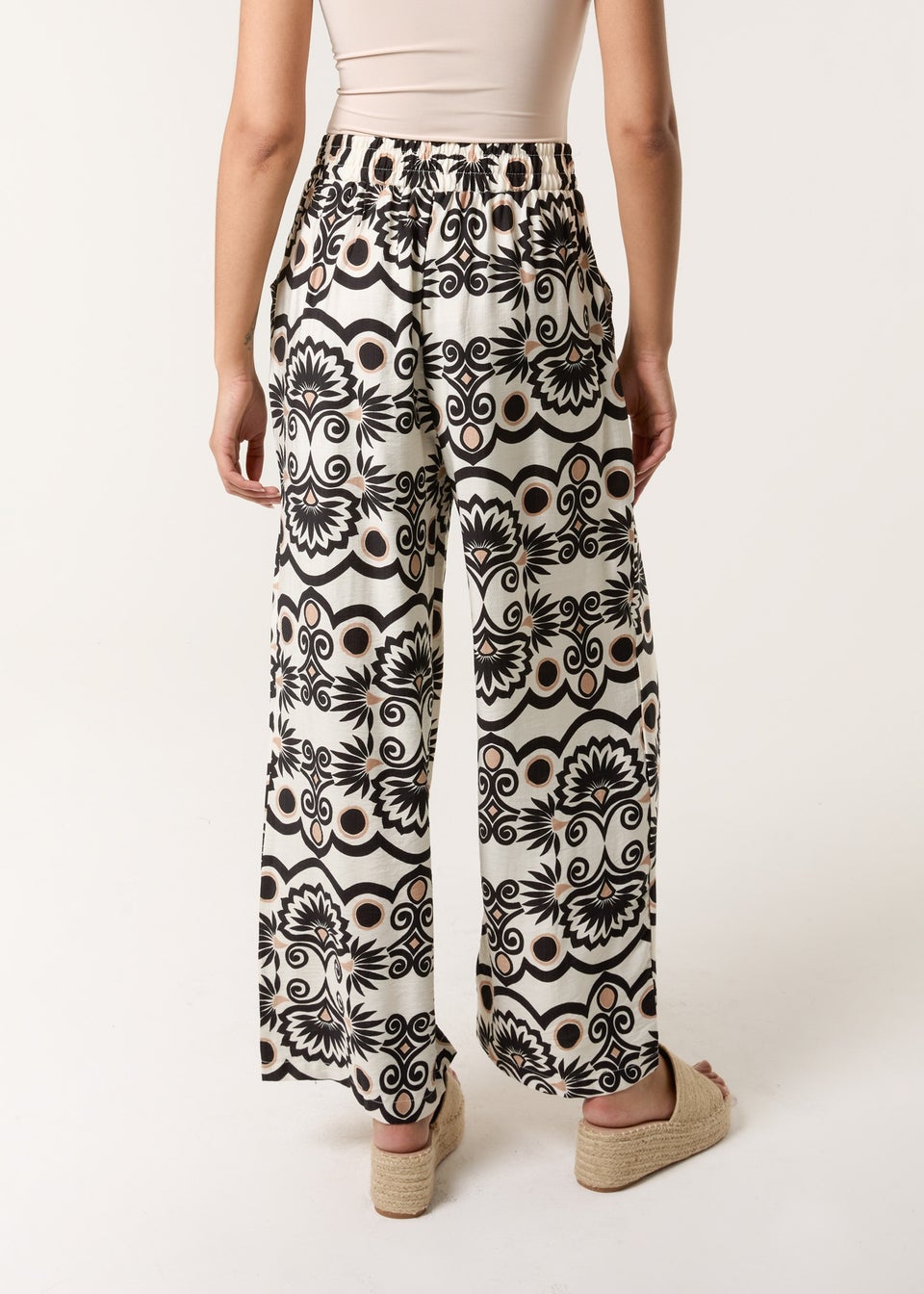 Blue Vanilla Ivory Printed Wide Leg Trousers