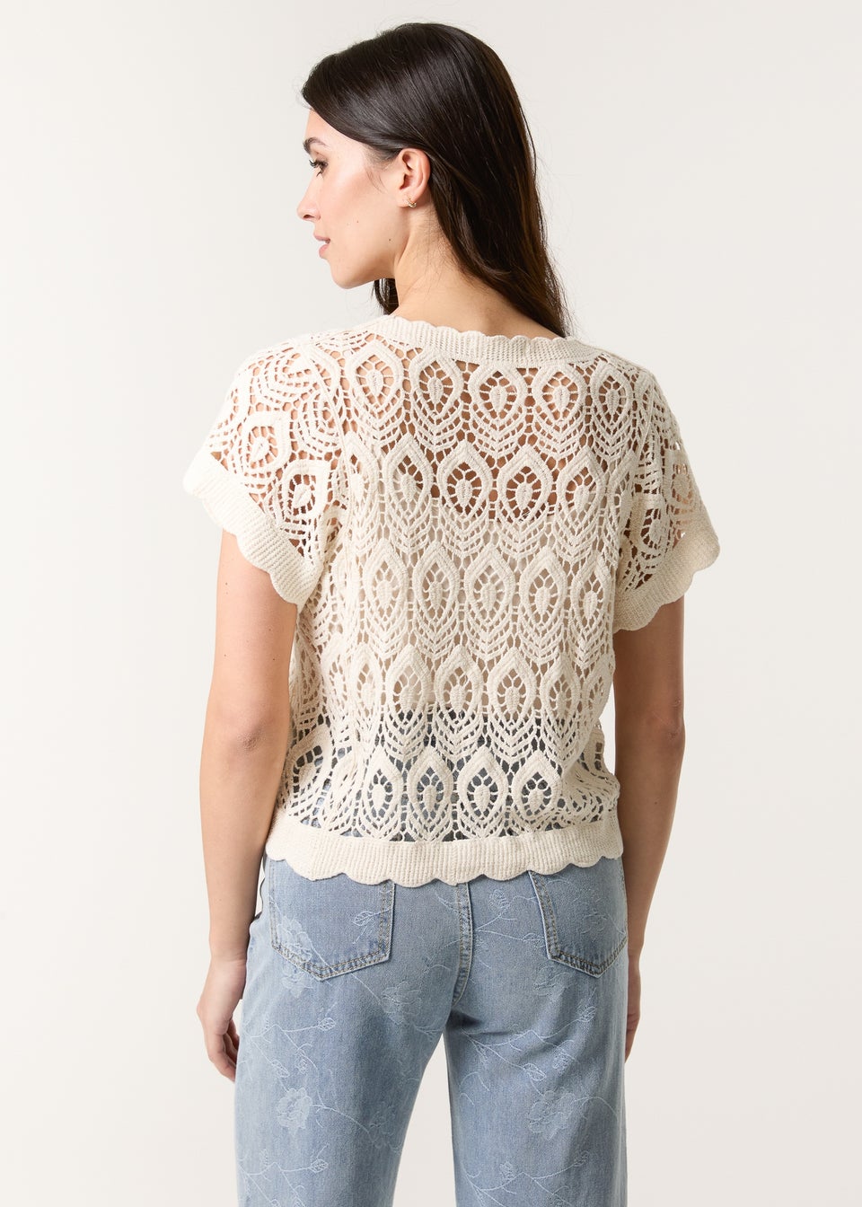 Blue Vanilla Stone Short Sleeved Button Crotchet Top
