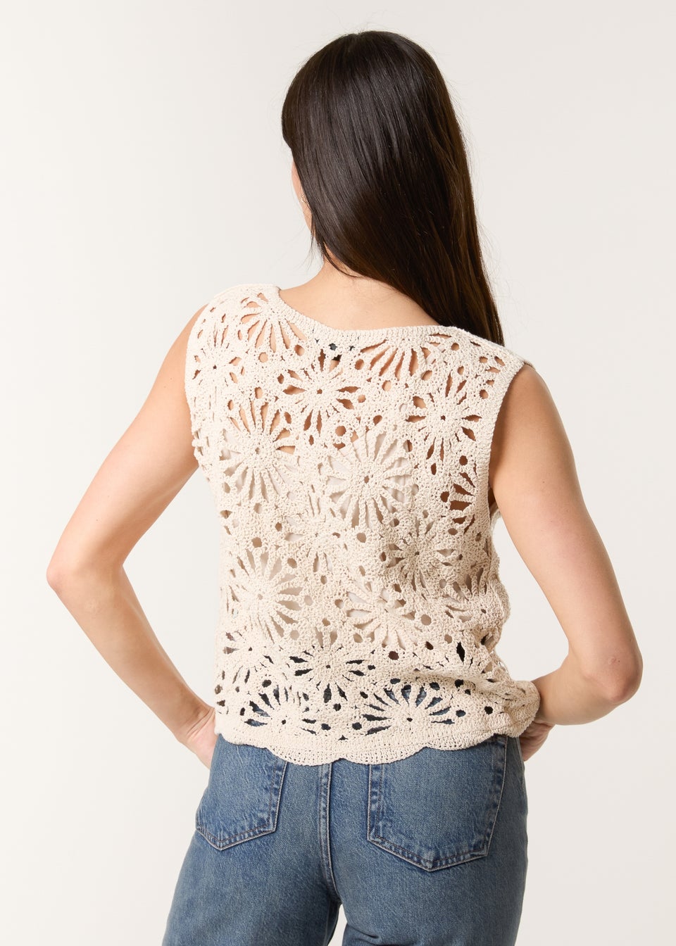 Blue Vanilla Stone Crochet Top With Sequins