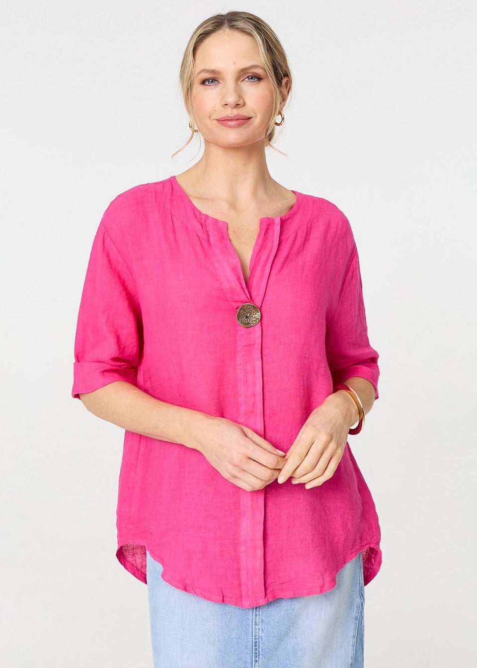 Izabel London Pink Button Detail V-Neck Blouse