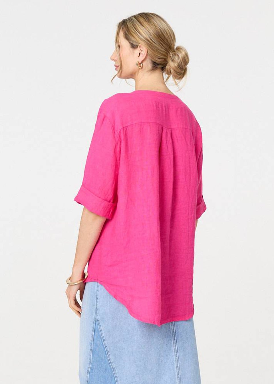 Izabel London Pink Button Detail V-Neck Blouse