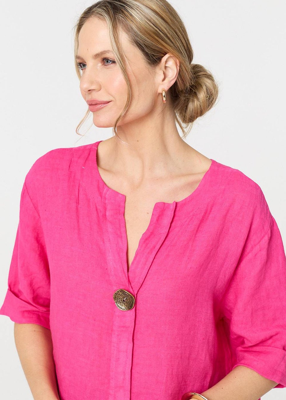 Izabel London Pink Button Detail V-Neck Blouse