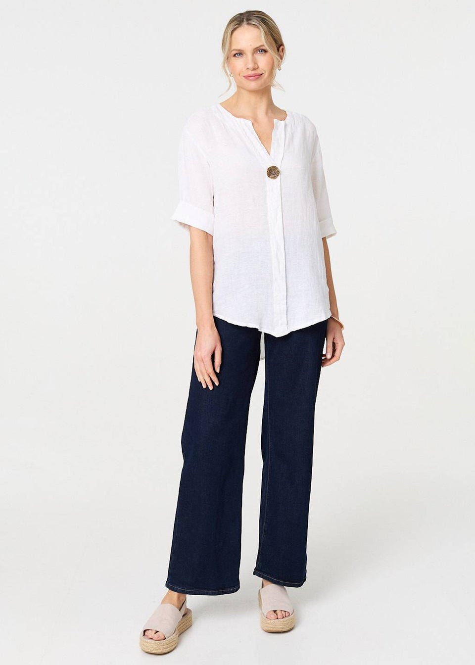 Izabel London White Button Detail V-Neck Blouse