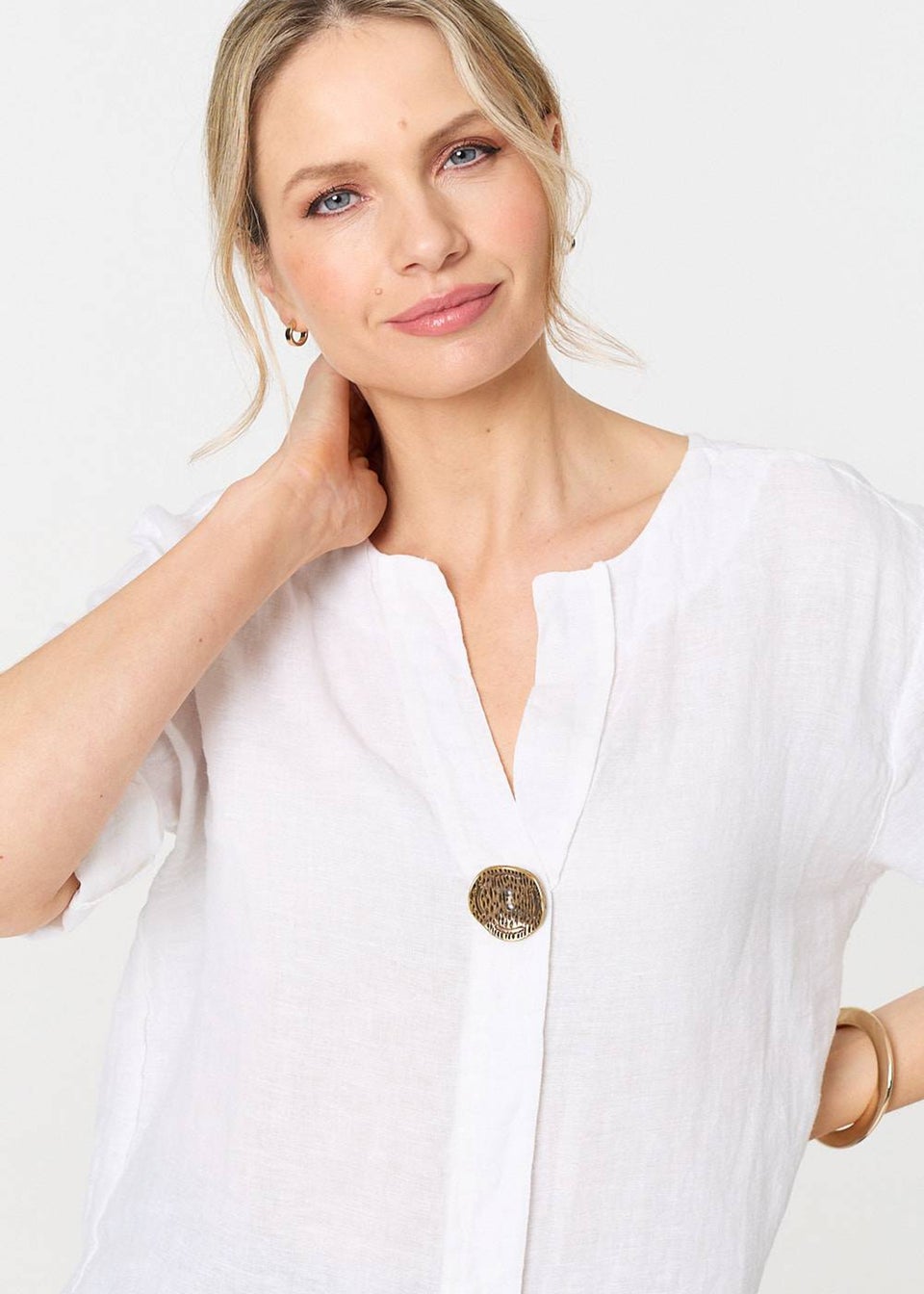 Izabel London White Button Detail V-Neck Blouse