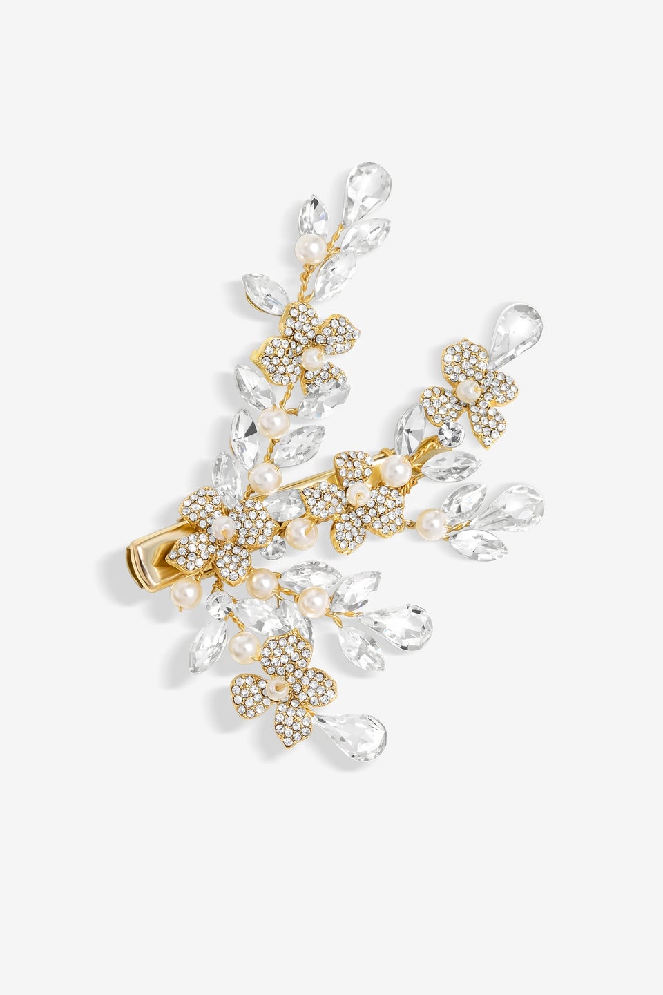 Jon Richard Gold Plated Crystal Spray Floral And Pearl Embellished Hair Slide