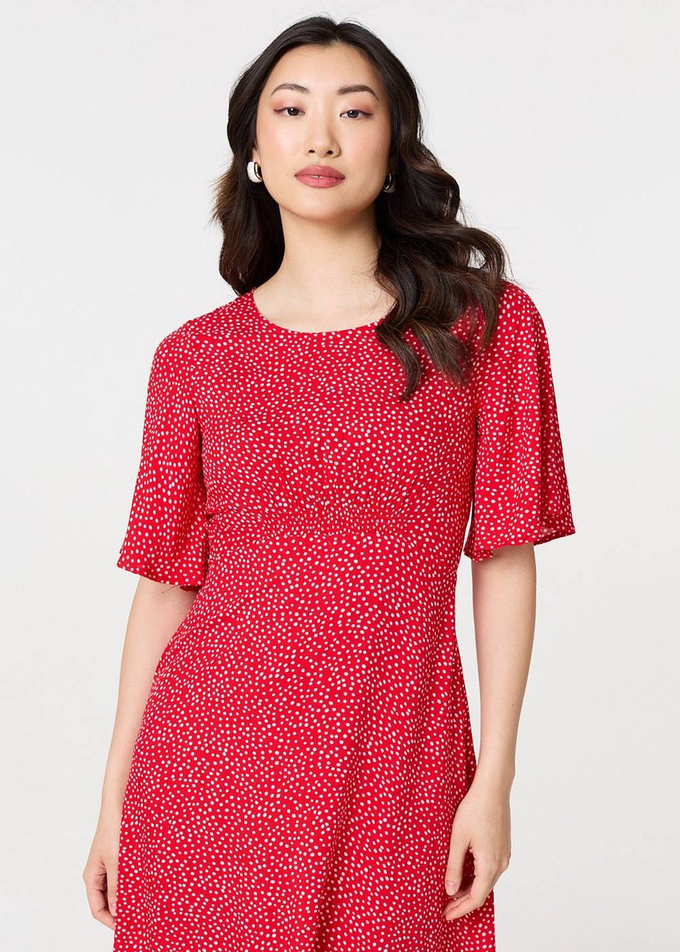 Izabel London Red Polka Dot Print Midi Dress
