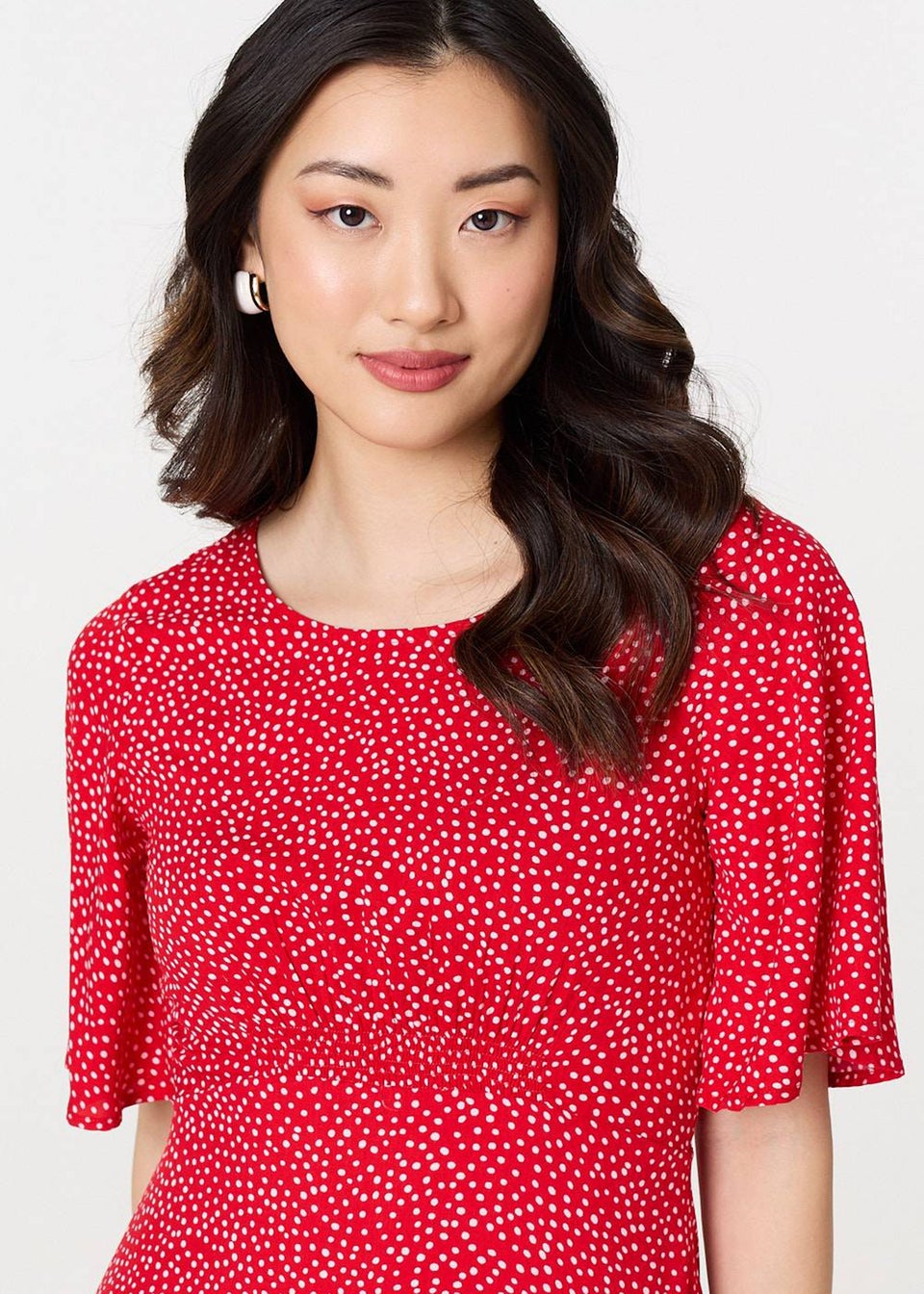 Izabel London Red Polka Dot Print Midi Dress