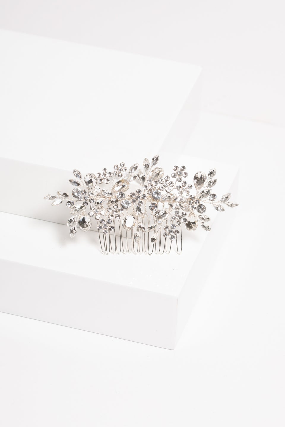 Jon Richard Silver Plated Crystal Floral Hair Comb