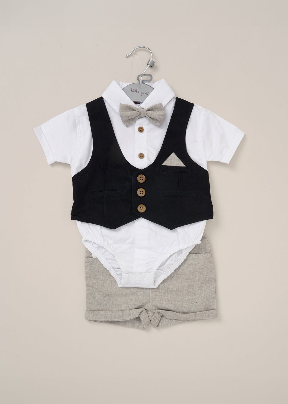 Little Gent Bodysuit Shirt with Mock Waistcoat Shorts Outfit Set (12-24 mnths)
