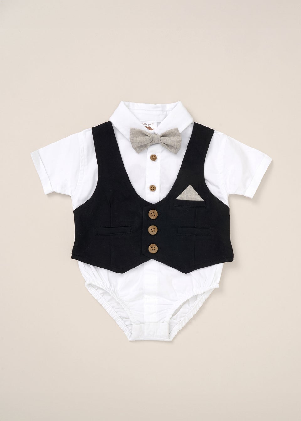 Little Gent Bodysuit Shirt with Mock Waistcoat Shorts Outfit Set (12-24 mnths)