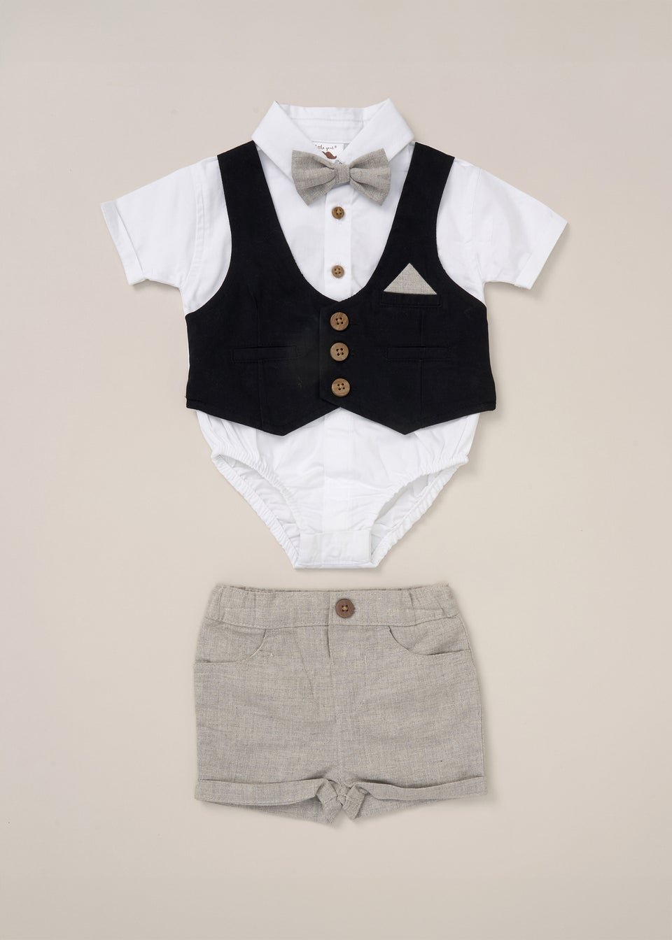 Little Gent Bodysuit Shirt with Mock Waistcoat Shorts Outfit Set (12-24 mnths)