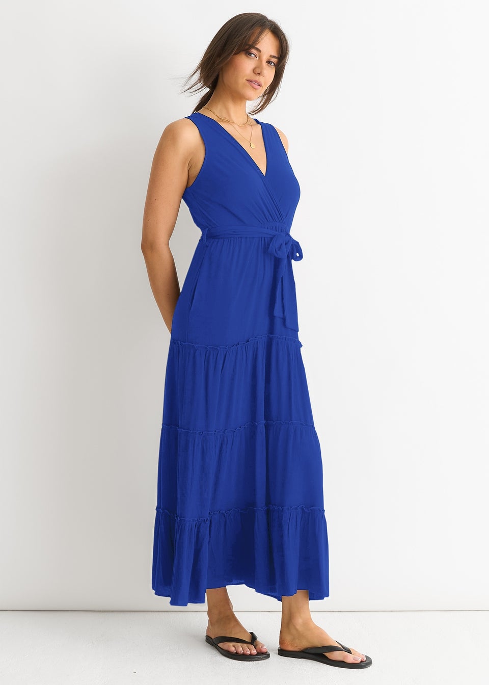 Gini London Blue Viscose Wrap Tiered Maxi Dress