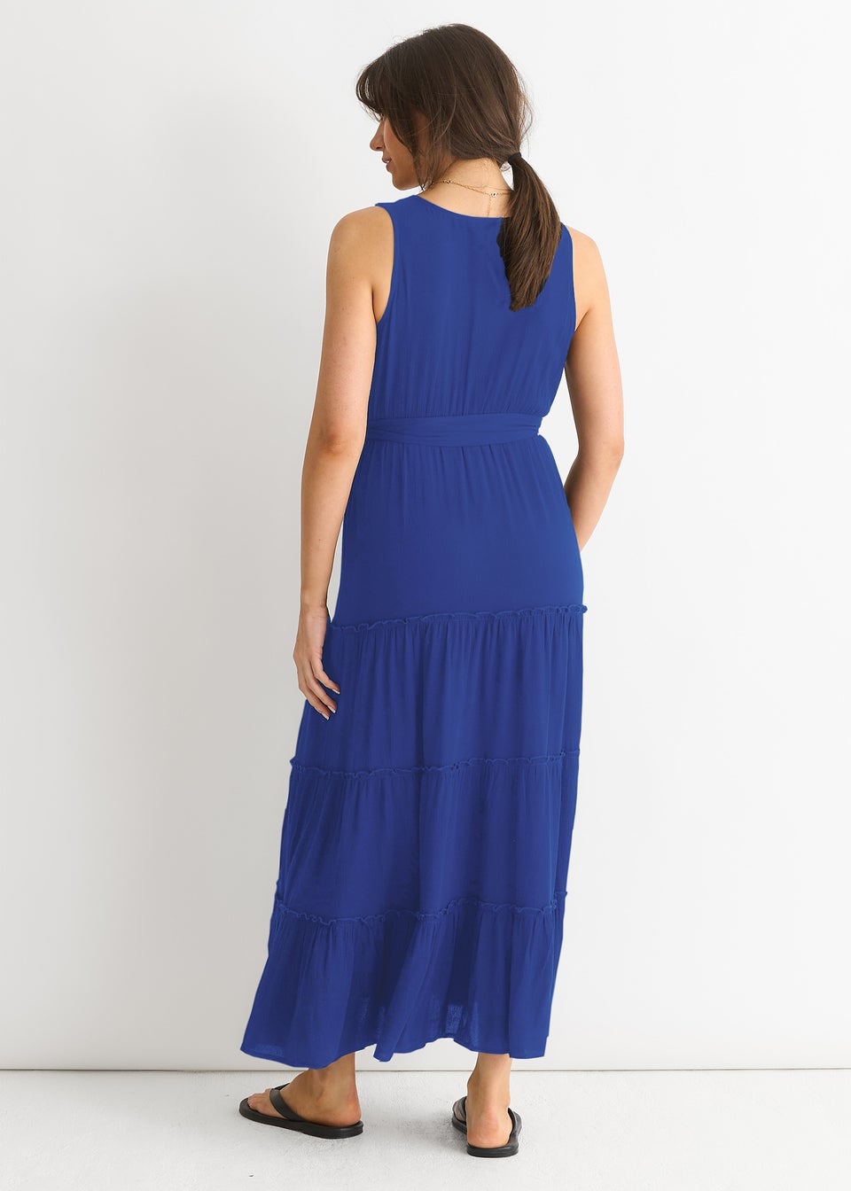 Gini London Blue Viscose Wrap Tiered Maxi Dress