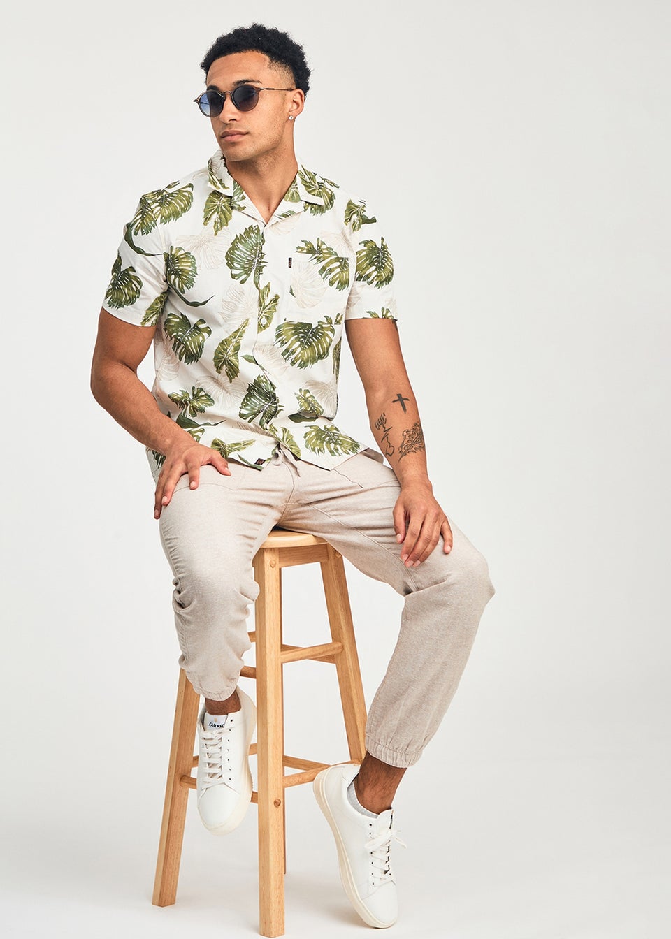 Tokyo Laundry Green Cotton Printed Poplin Short Sleeve Shirt
