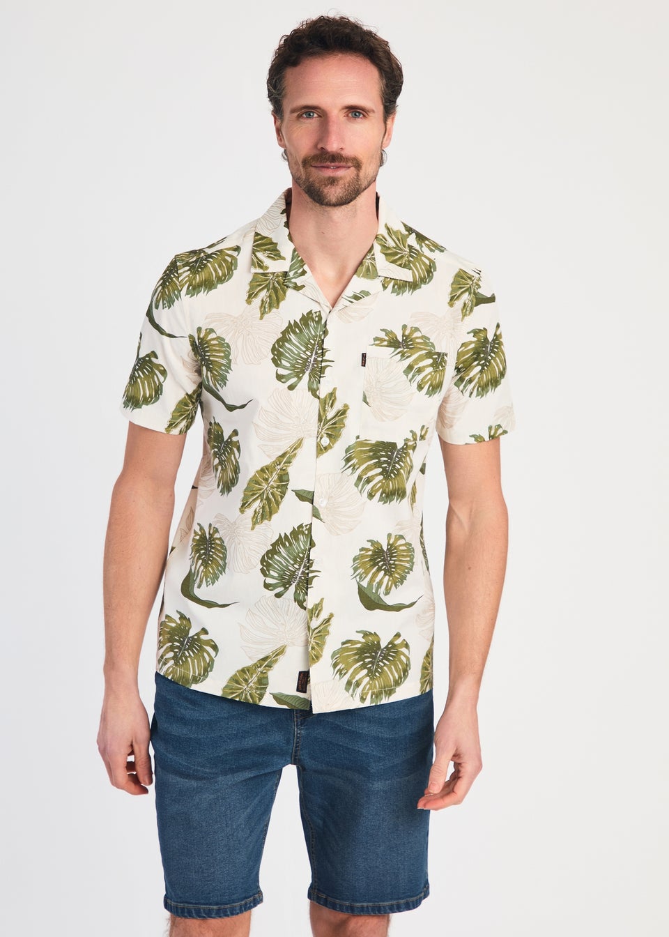 Tokyo Laundry Green Cotton Printed Poplin Short Sleeve Shirt
