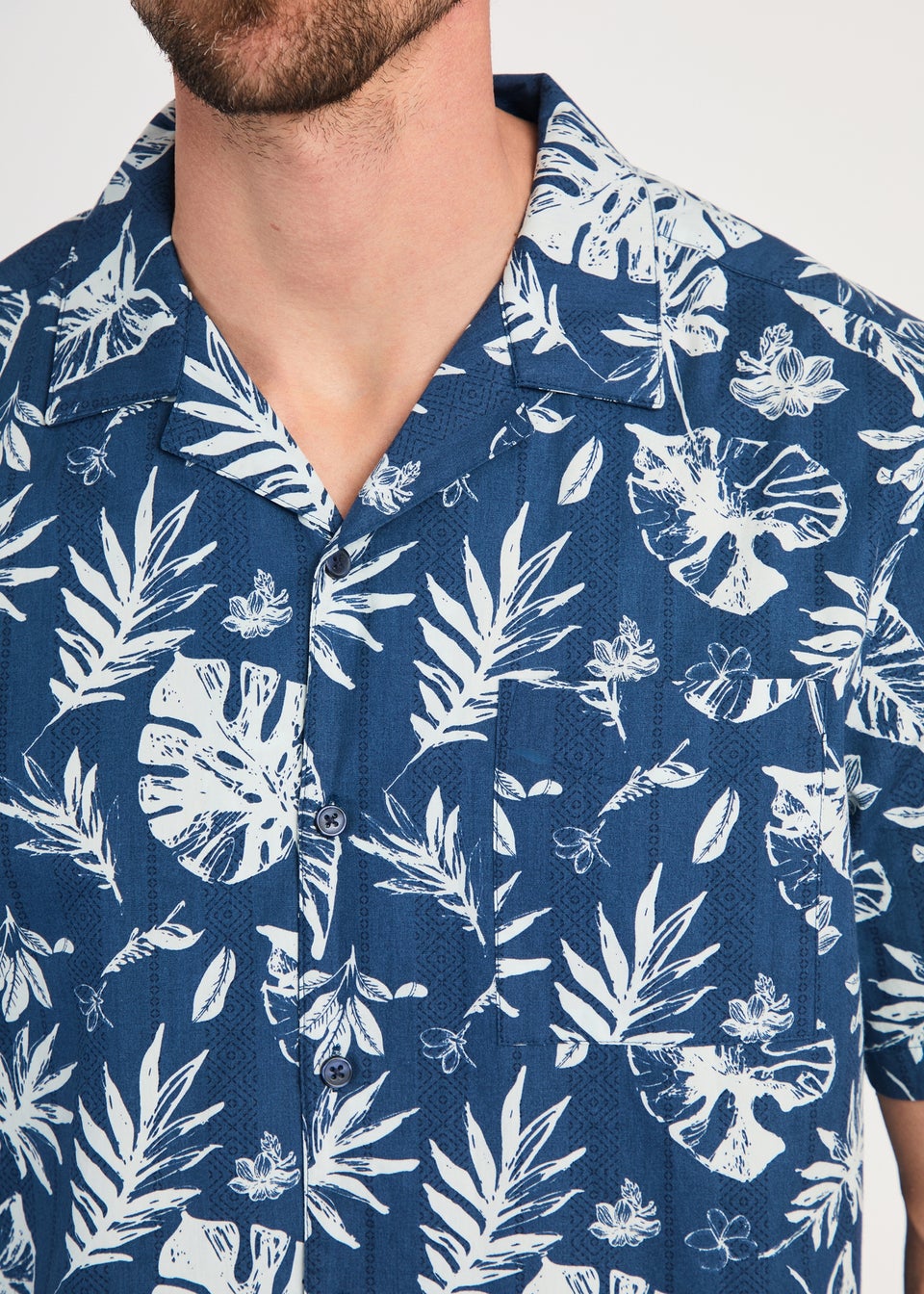 Tokyo Laundry Blue Cotton Printed Poplin Short Sleeve Shirt