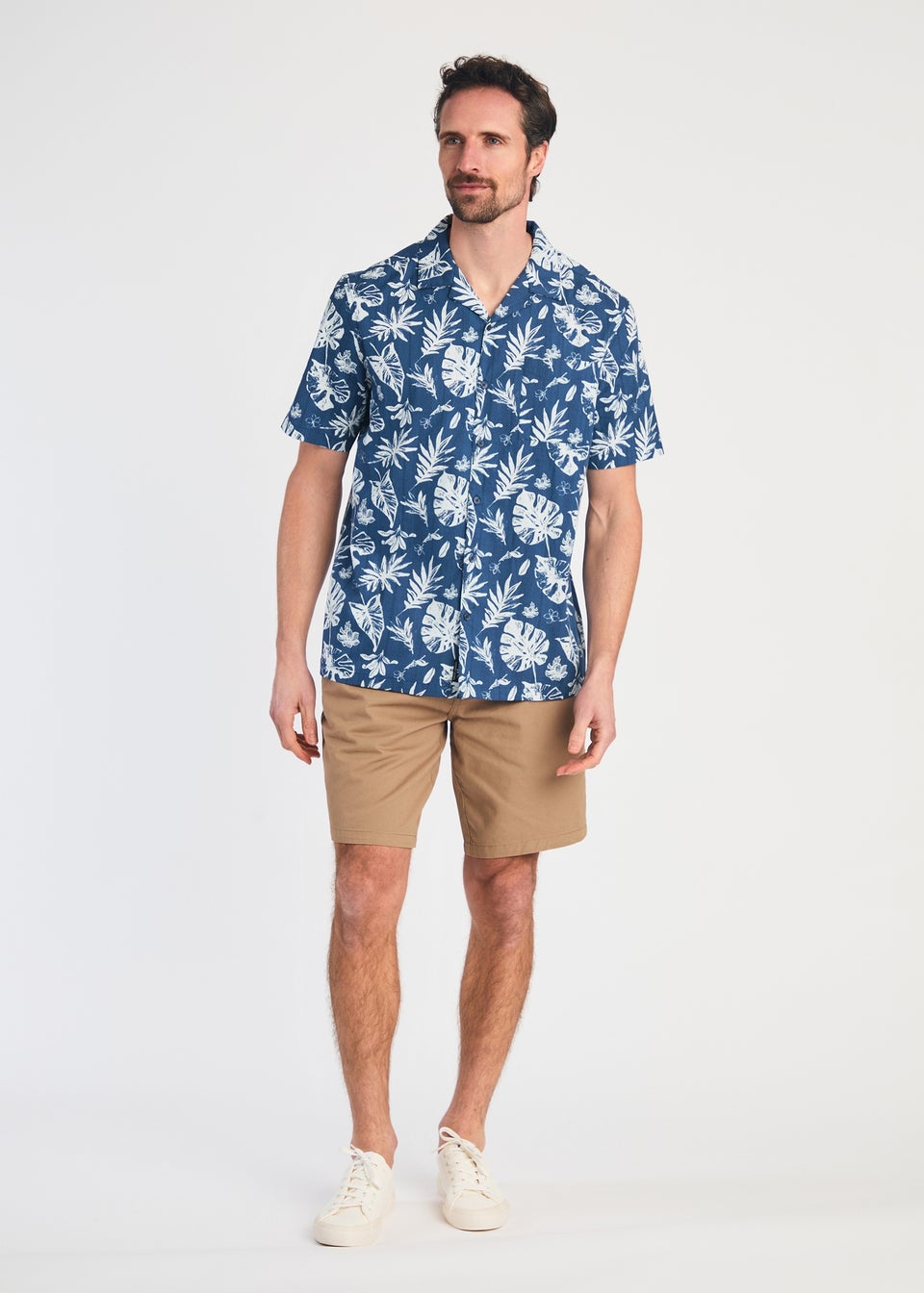 Tokyo Laundry Blue Cotton Printed Poplin Short Sleeve Shirt