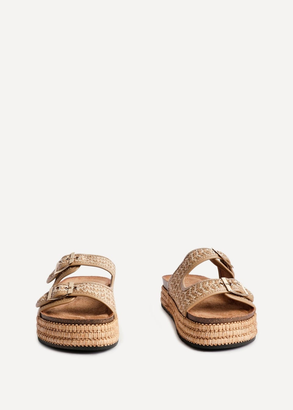 Linzi Cici Beige Aztec Woven Double Buckle Flatform Slider Sandal