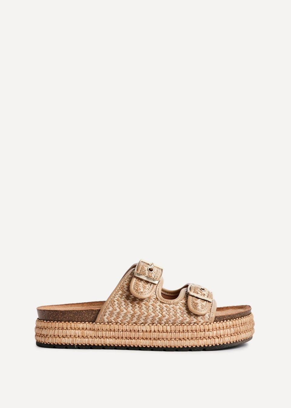 Linzi Cici Beige Aztec Woven Double Buckle Flatform Slider Sandal