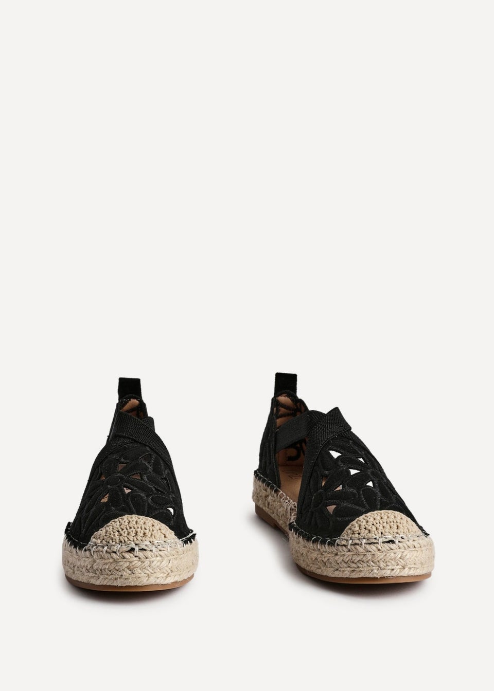 Linzi Jillian Black Faux Suede Flower Cut Out Espadrille Sandal