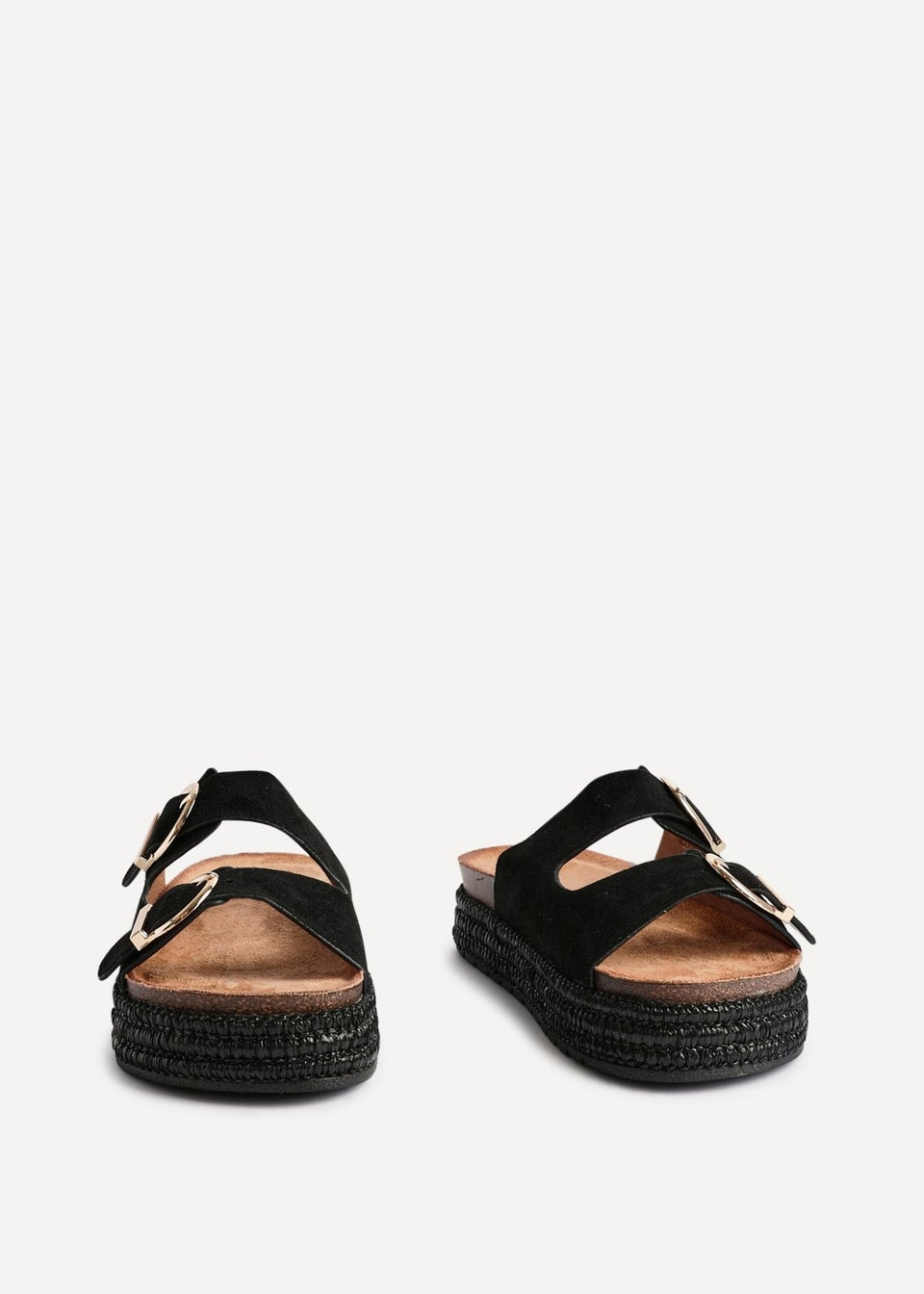 Linzi Alabama Black Faux Suede Double Buckle Plaited Flatform Slider
