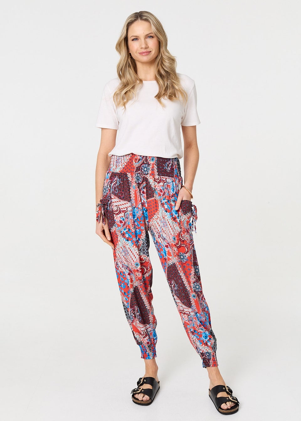 Izabel London Orange Paisley Print High Waist Harem Trousers