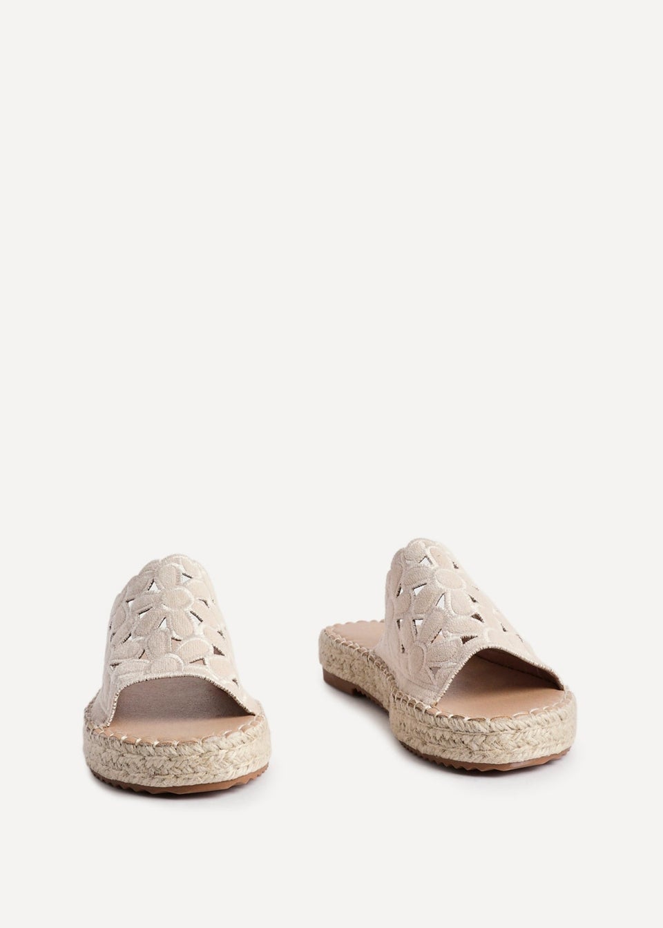 Linzi Parade Beige Faux Suede Floral Espadrille Flatform Slider