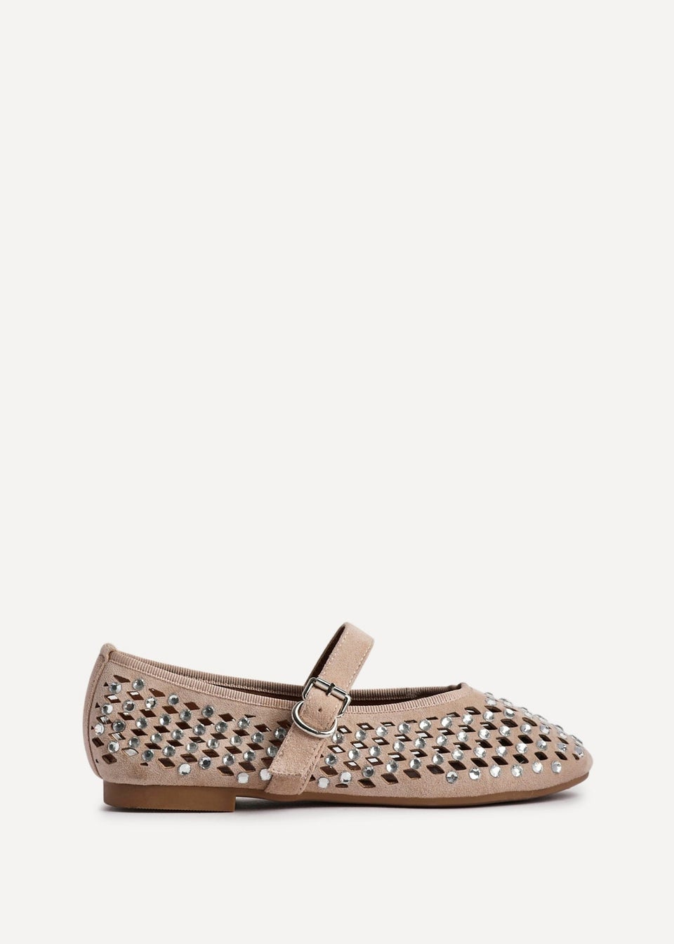 Linzi Delicate Sand Suede Diamante Embellished Ballet Pumps