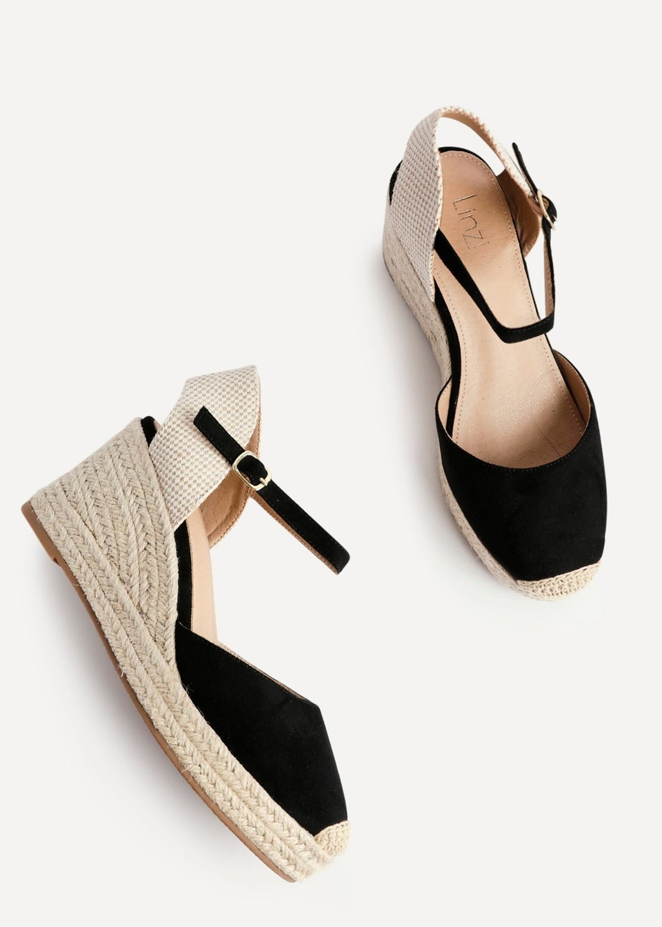 Linzi Present Black Faux Suede Closed Toe And Open Back Espadrille Wedge