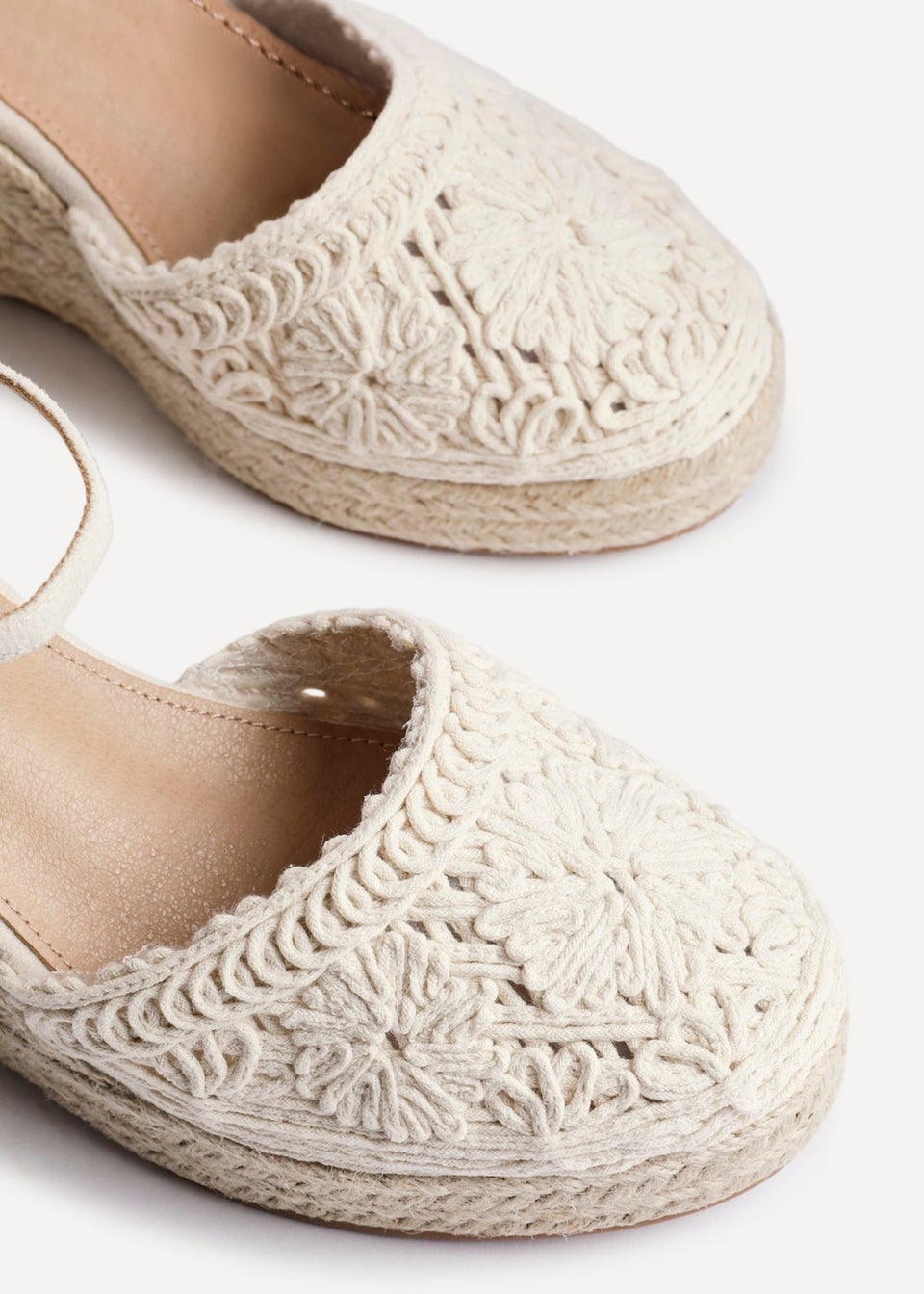 Linzi Mystic Beige Embroidered Closed Toe Espadrille Wedge