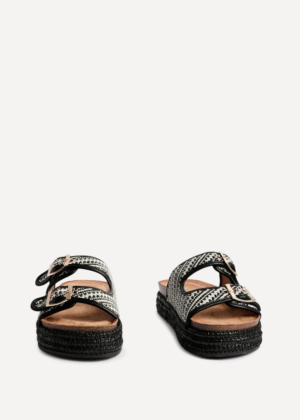 Linzi Cici Black Aztec Woven Double Buckle Flatform Slider Sandal