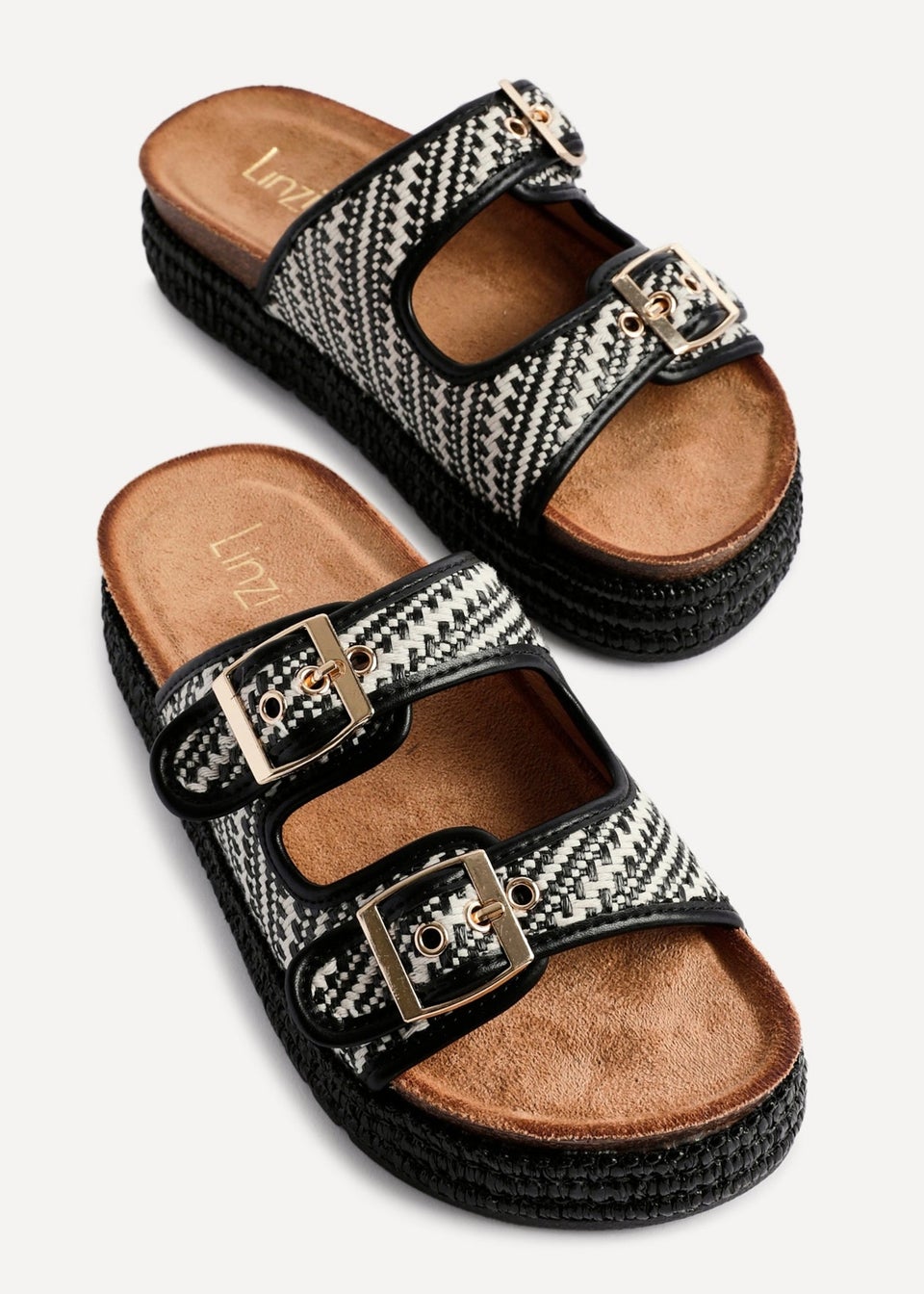 Linzi Cici Black Aztec Woven Double Buckle Flatform Slider Sandal