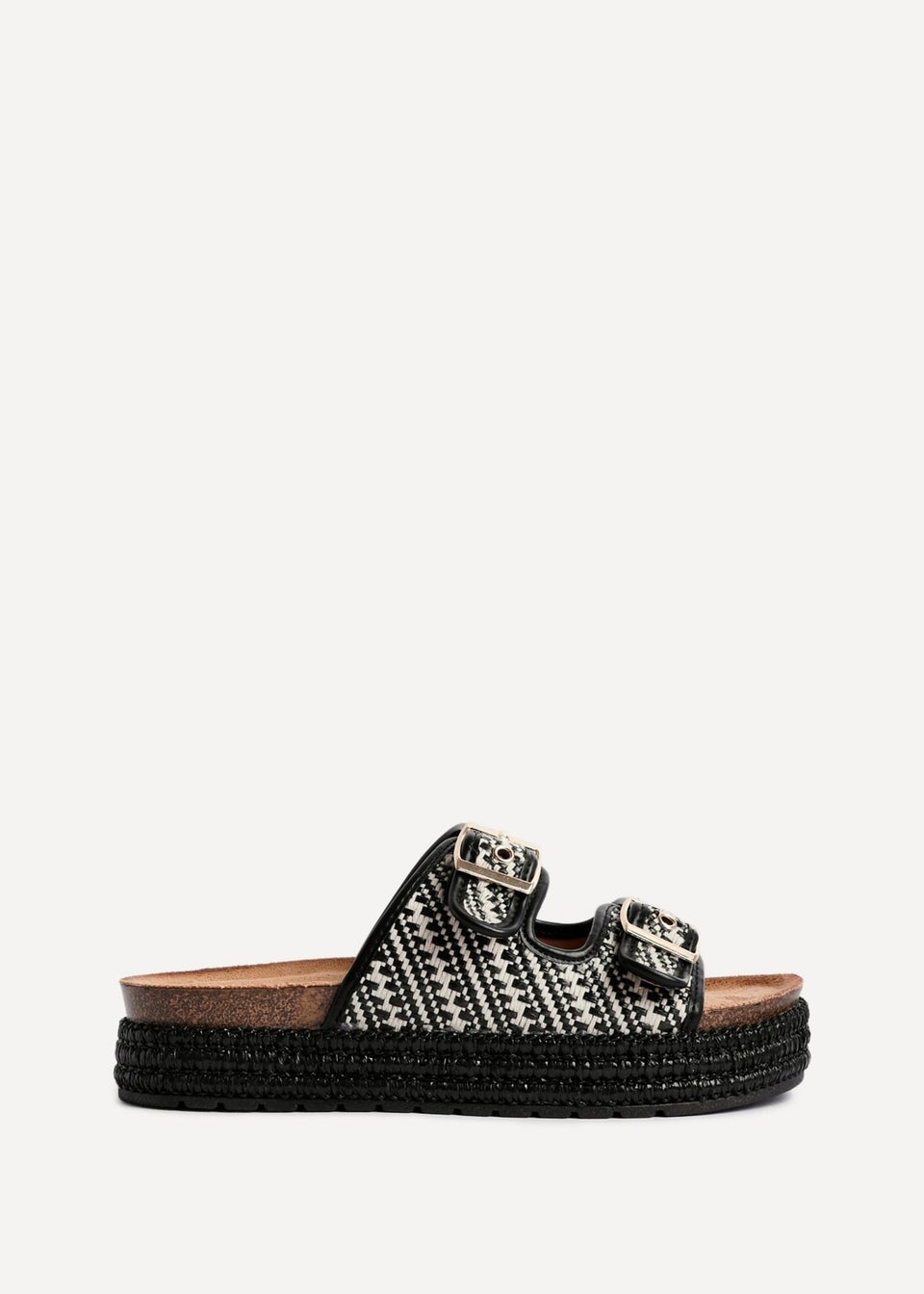 Linzi Cici Black Aztec Woven Double Buckle Flatform Slider Sandal