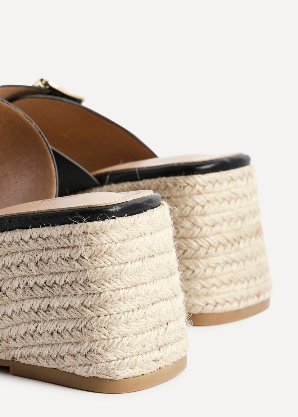 Linzi Impact Black Faux Leather Double Buckle Espadrille Wedge Mule