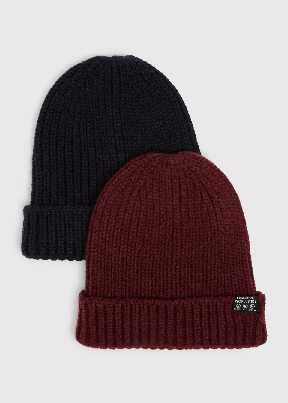 2 Pack Boys Burgundy & Navy Beanie Set (3-13yrs)