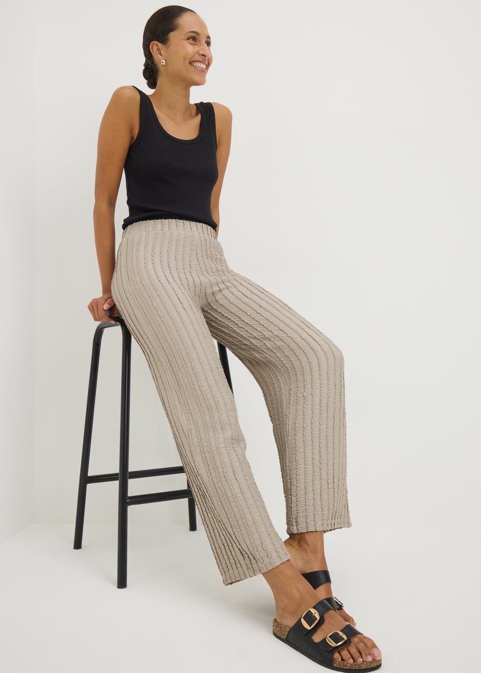 Stone Textured Wide Leg Trousers