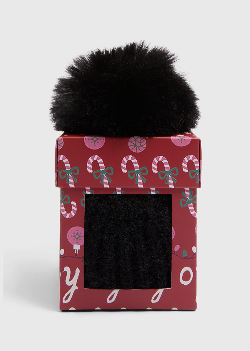 Black Boxed Pom Pom Beanie Hat