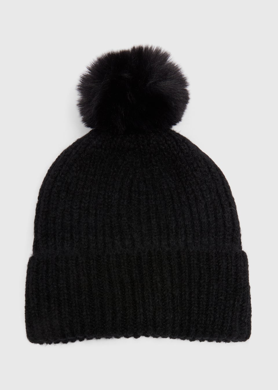 Black Boxed Pom Pom Beanie Hat