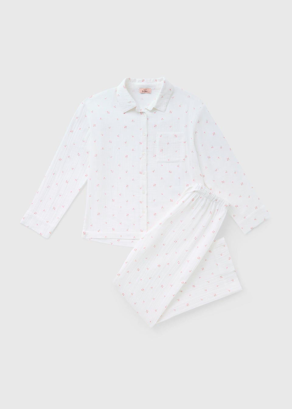 White Printed Double Cloth Pyjama Set