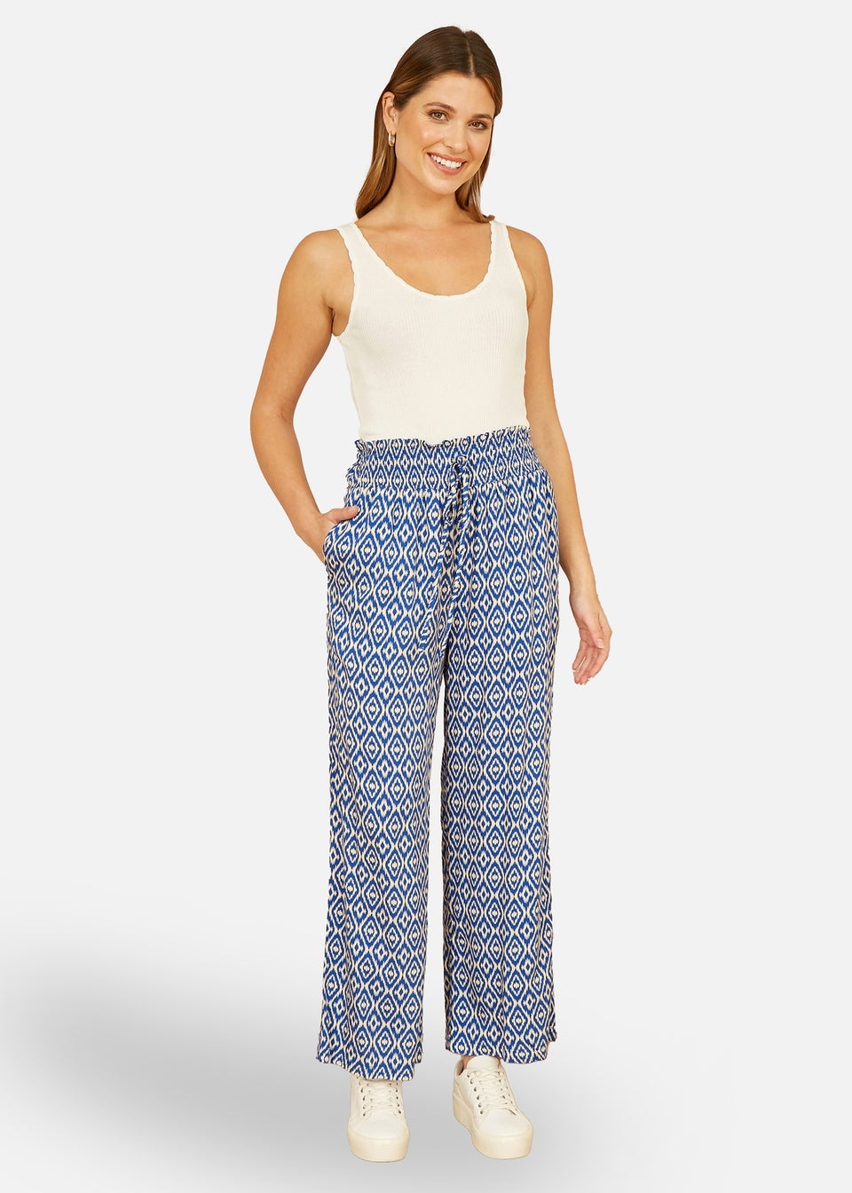 Yumi Blue Geo Print Relaxed Fit Trousers