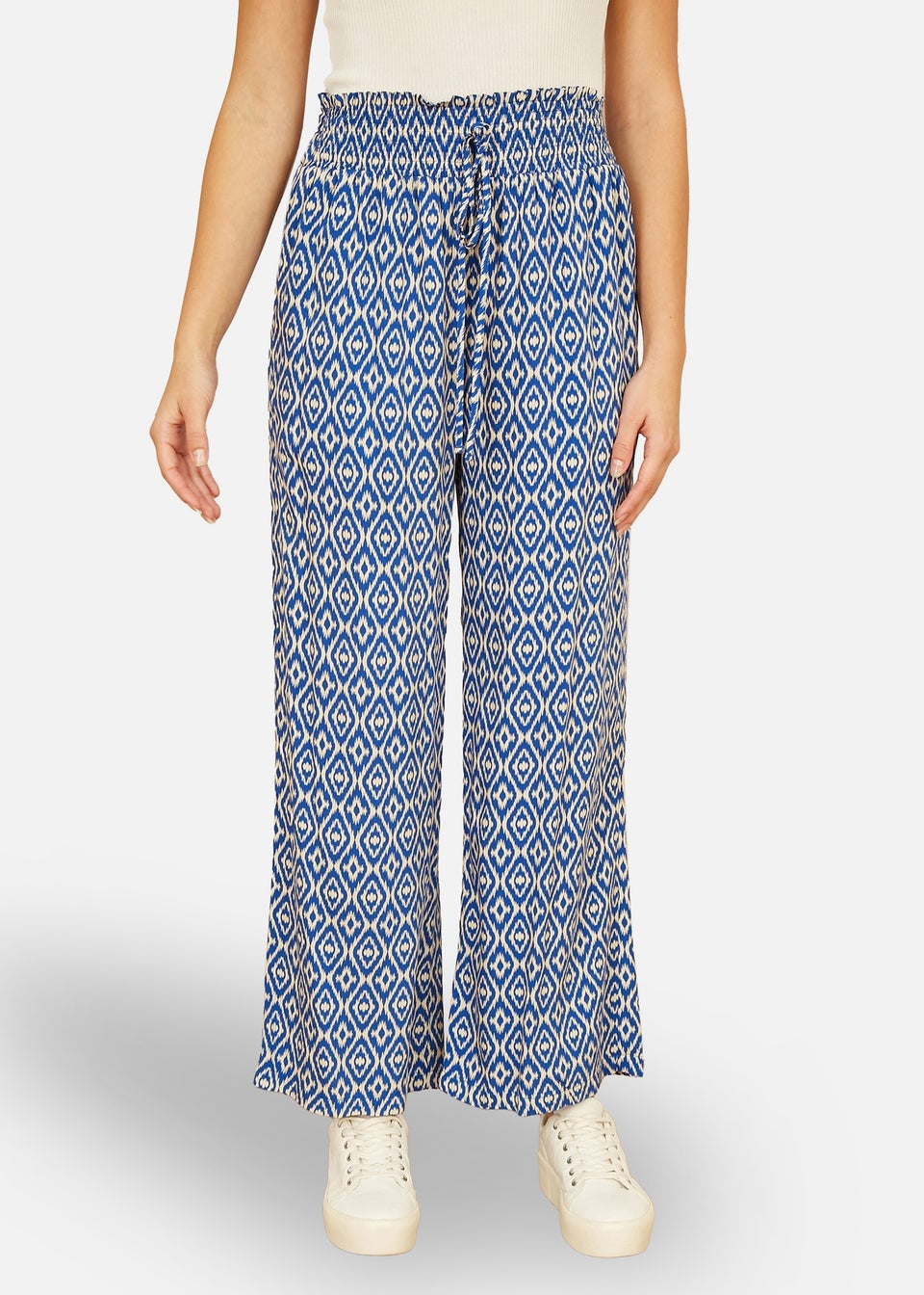 Yumi Blue Geo Print Relaxed Fit Trousers