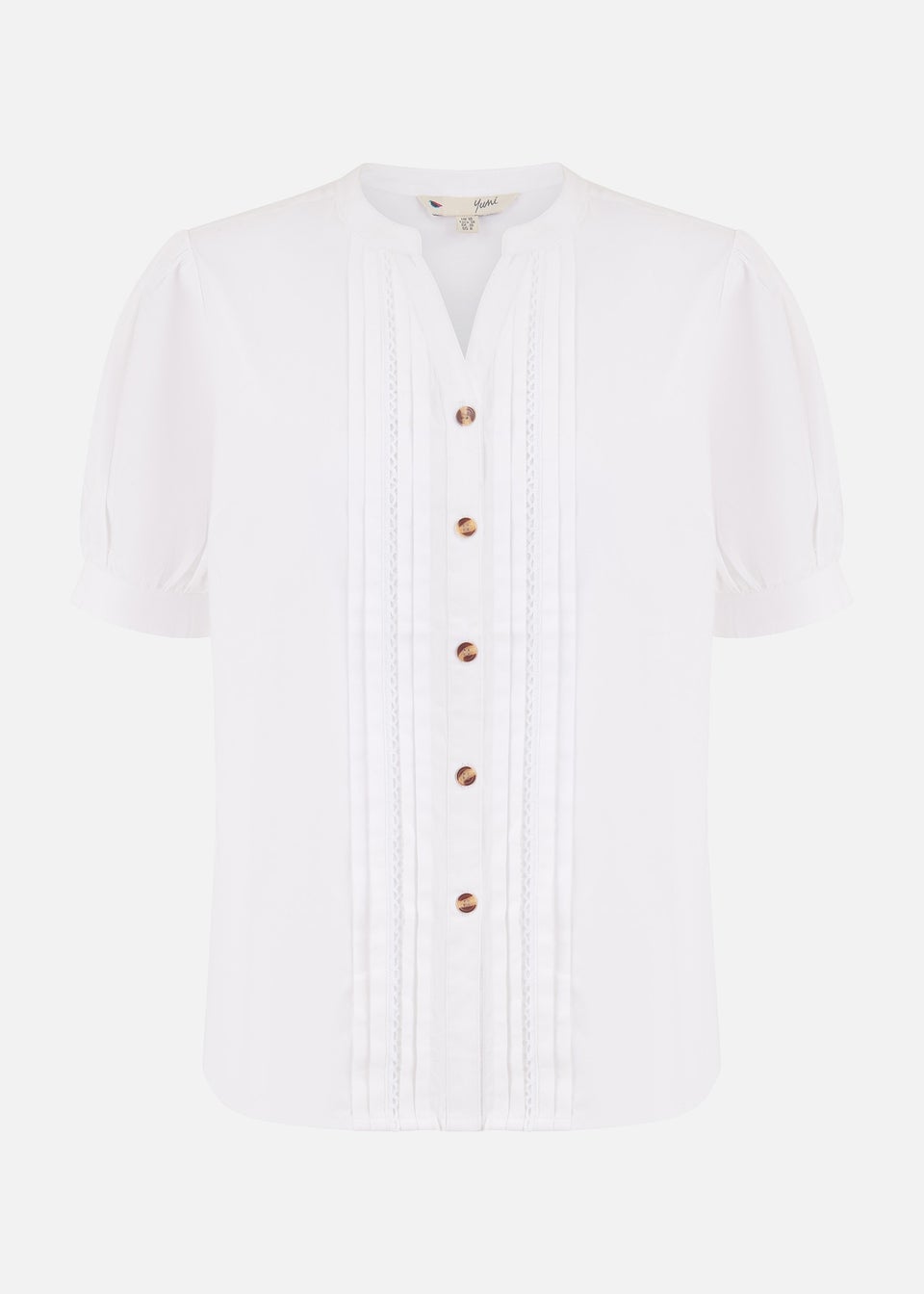 Yumi White Cotton Pleated Short Sleeve Shirt