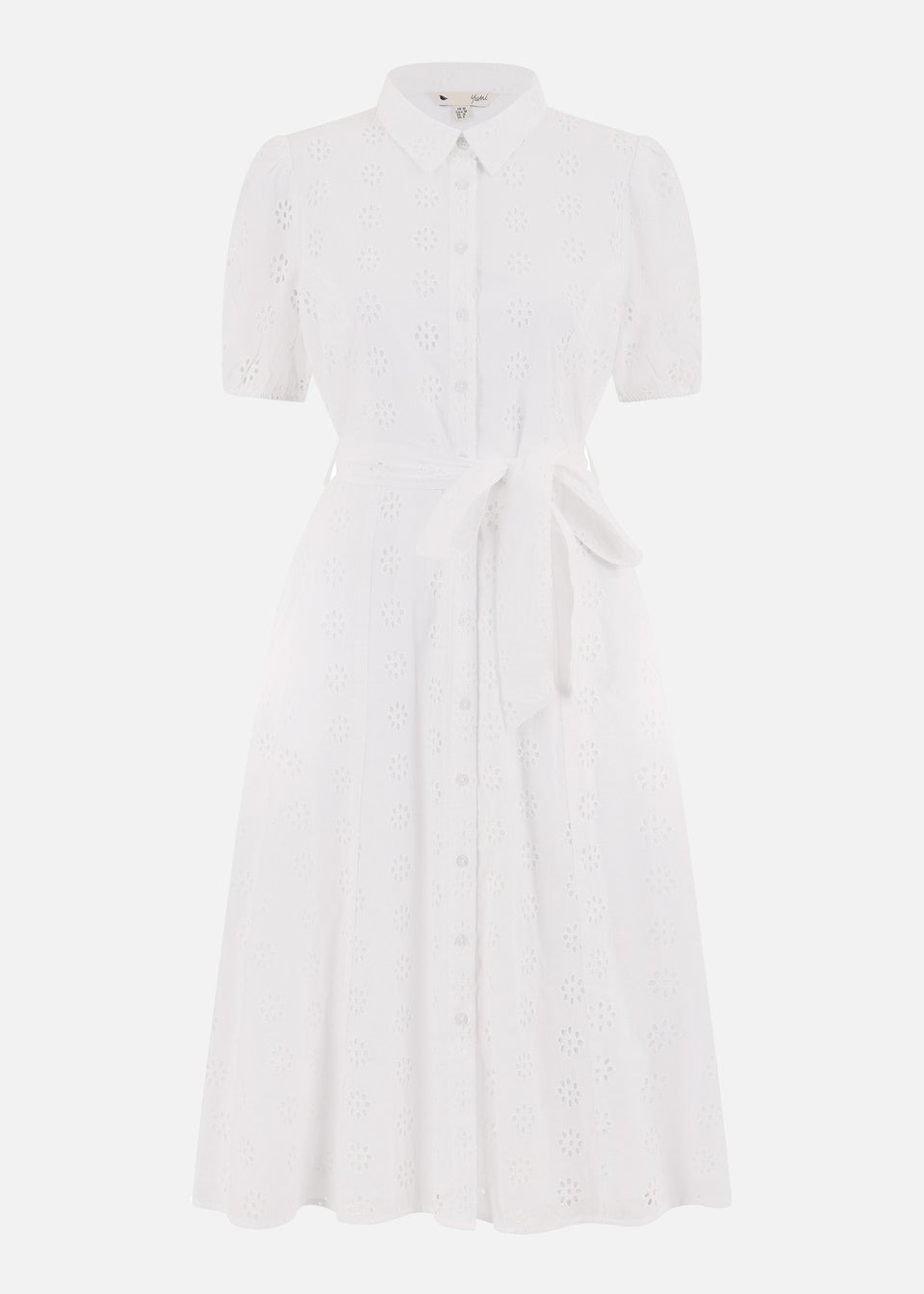 Yumi White Cotton Broderie Anglaise Midi Shirt Dress