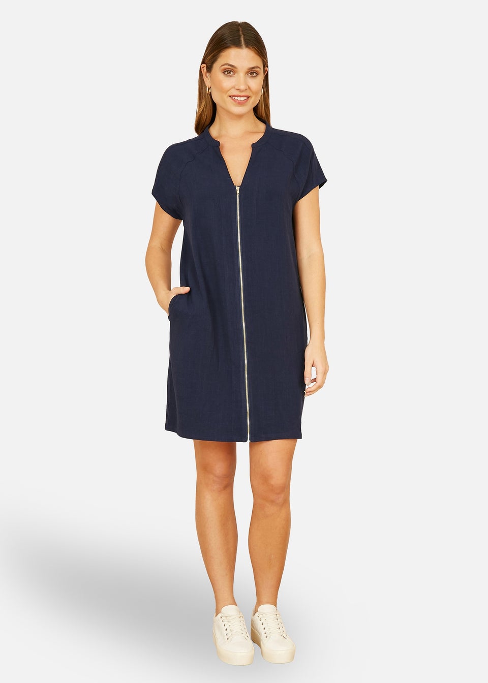 Yumi Navy Viscose Zip Tunic Dress