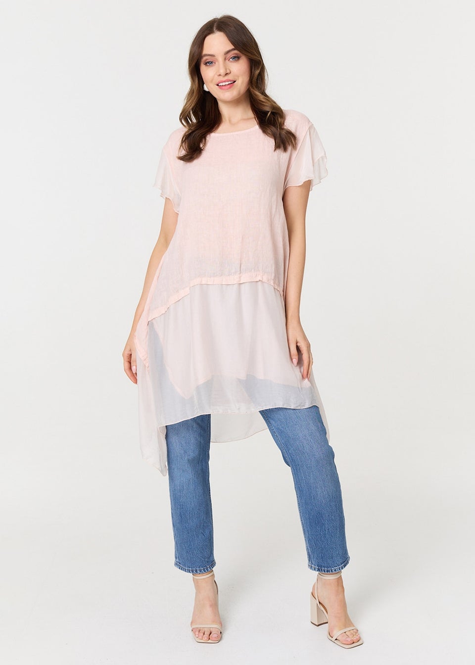 Izabel London Pink Cap Sleeve Relaxed Longline Tunic Top