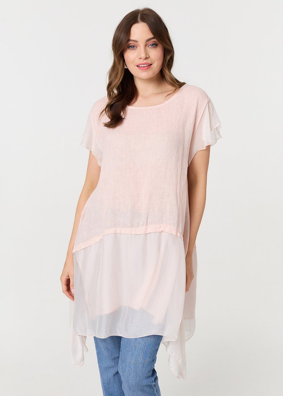 Izabel London Pink Cap Sleeve Relaxed Longline Tunic Top