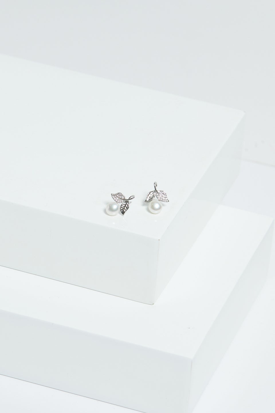 Jon Richard Rhodium Plated Leaf Cubic Zirconia & Pearl Earrings