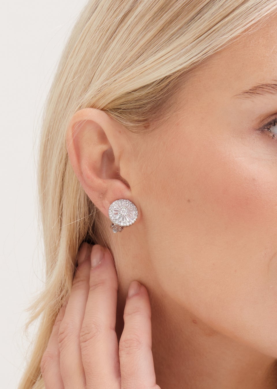Jon Richard Silver Plated Cubic Zirconia Baguette Stud Clip Earrings
