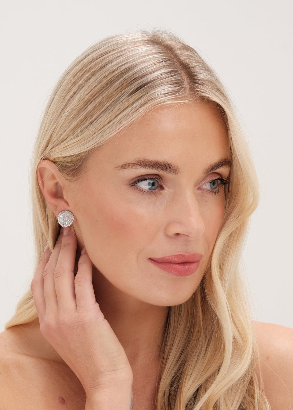 Jon Richard Silver Plated Cubic Zirconia Baguette Stud Clip Earrings