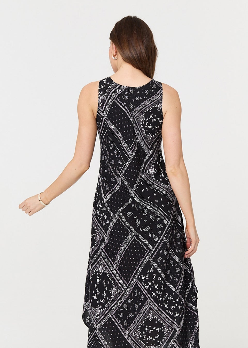 Izabel London Black Printed Sleeveless Relaxed Swing Dress